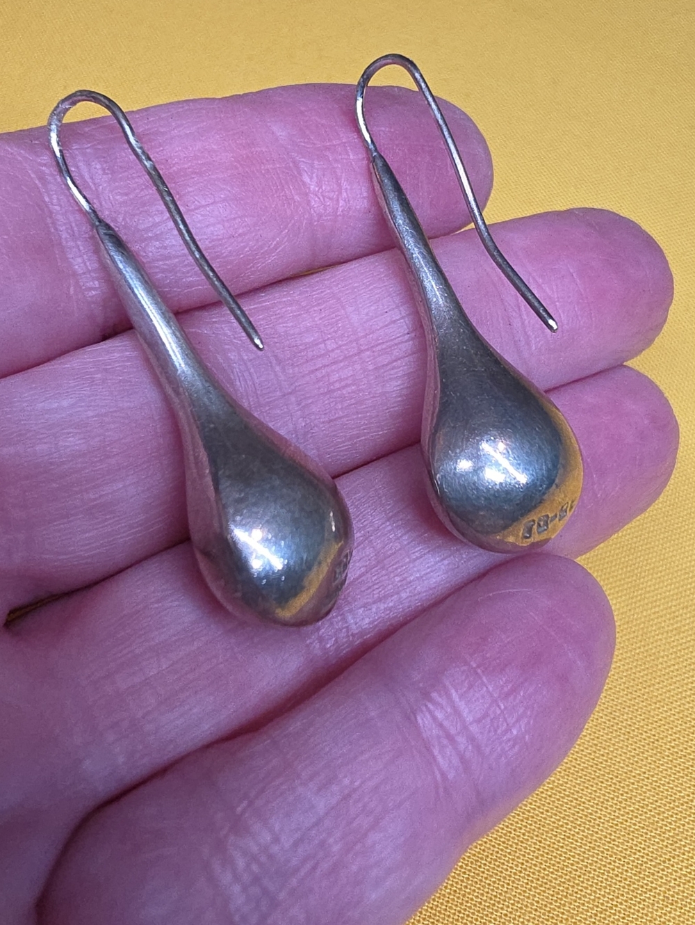 Vintage Mexico Sterling Silver 925 Puffed Teardrop Dangle Earrings 9.52g